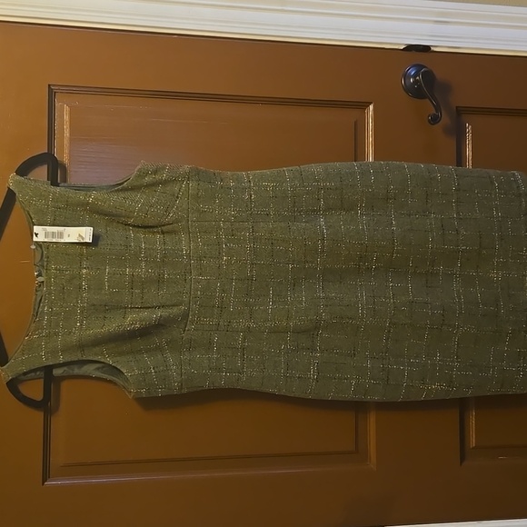 Laundry-Wool blend olive green sleeveless plaid straight dress Size 10. NWT. - Picture 2 of 11